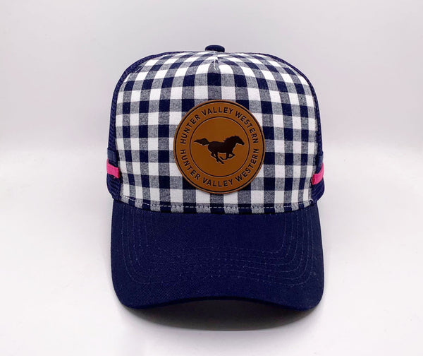 Hunter Valley Western Trucker Hat - Navy Gingham