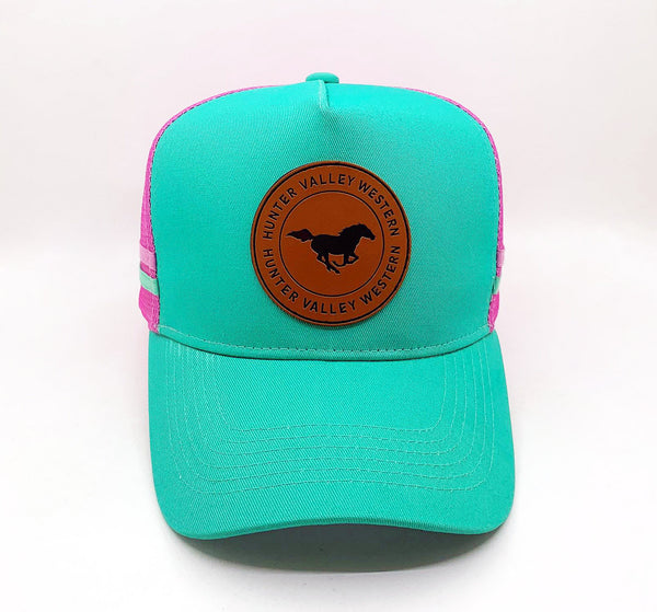 Hunter Valley Western Trucker Hat- Aqua & Pink