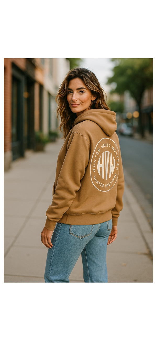 Ladies Tan Hoodie.
