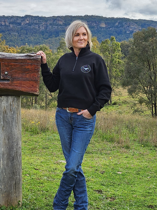 Hunter Valley Western Womens Half Zip Crew Jumper - Black.