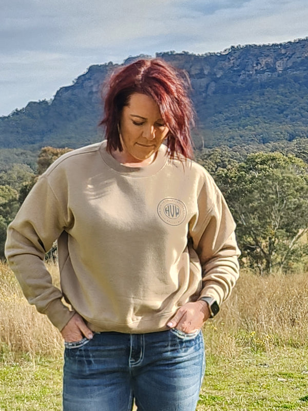 Hunter Valley Western Womens Crew Neck Jumper - Sand.