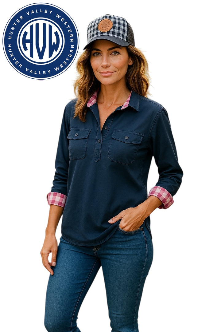 ladies top
ladies shirt
cotton top
collared shirt
country clothing
country wear
work shirt