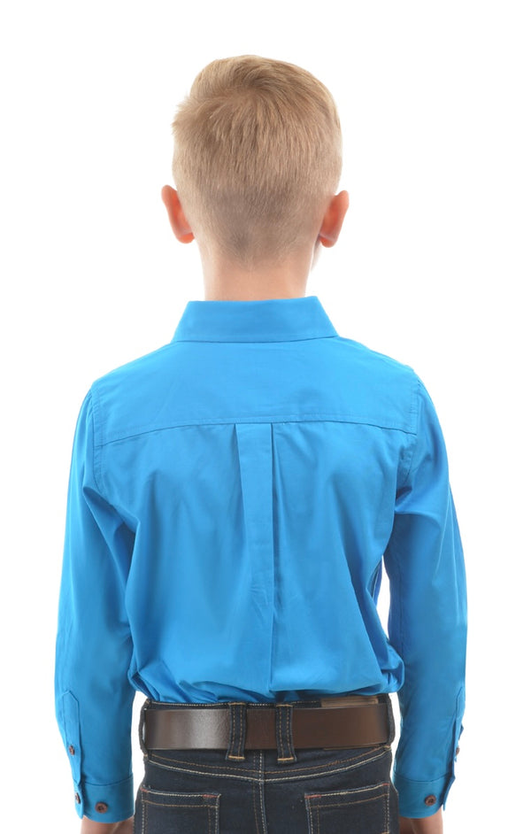 Hard Slog. Kids blue 1/2 placket work shirt.